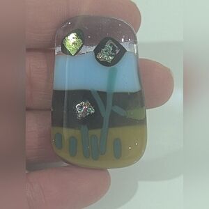 Hand Crafted artisan made fused glass landscape magnet. Stocking Stuffer